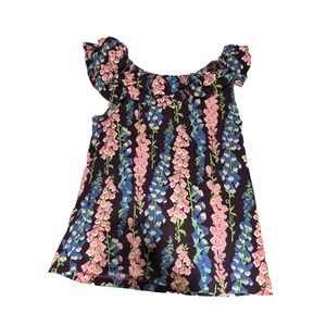 Lilly Pulitzer Navy Floral Ruffled Neck Sleeveless Blouse